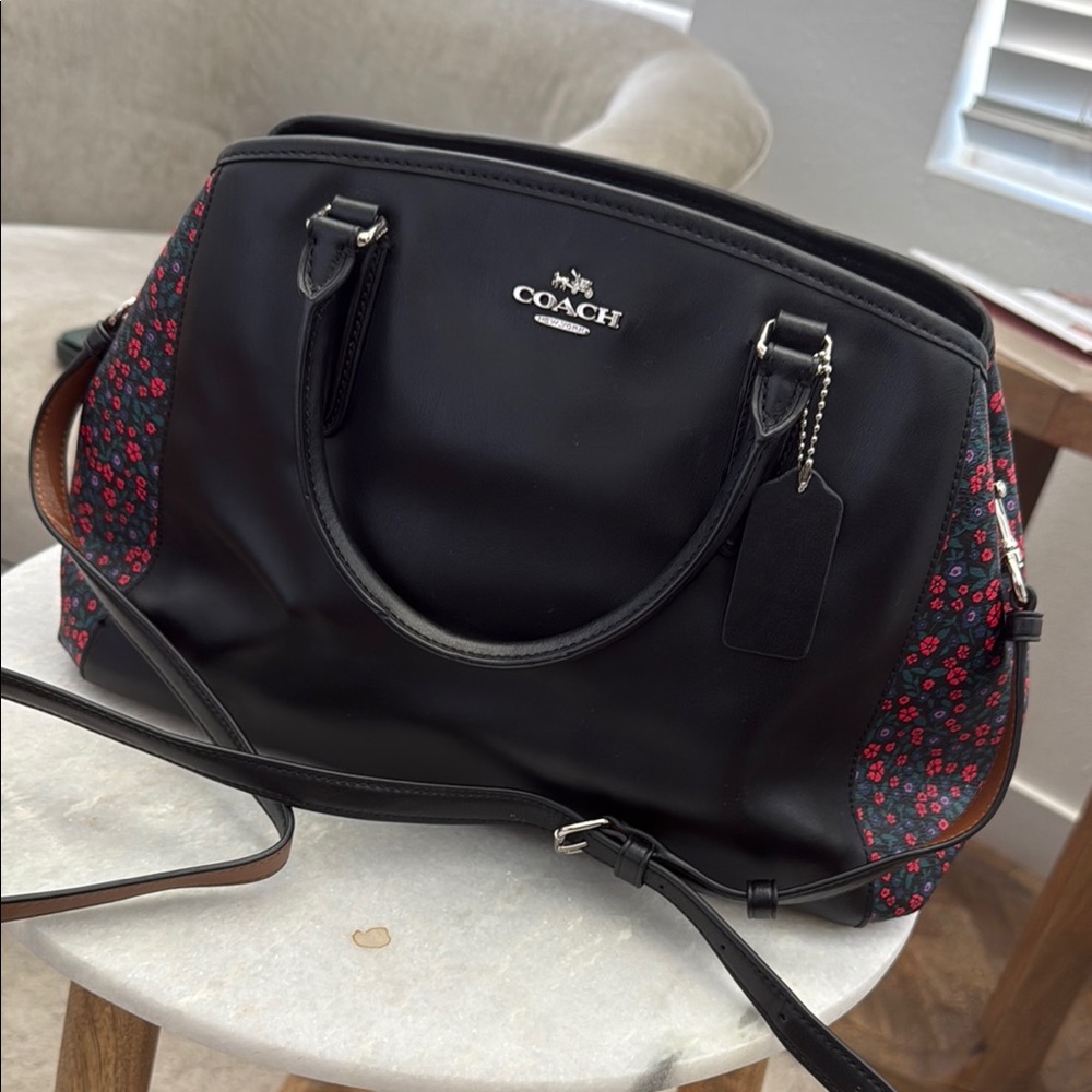 Coach Black and Red Satchel with Structured Design